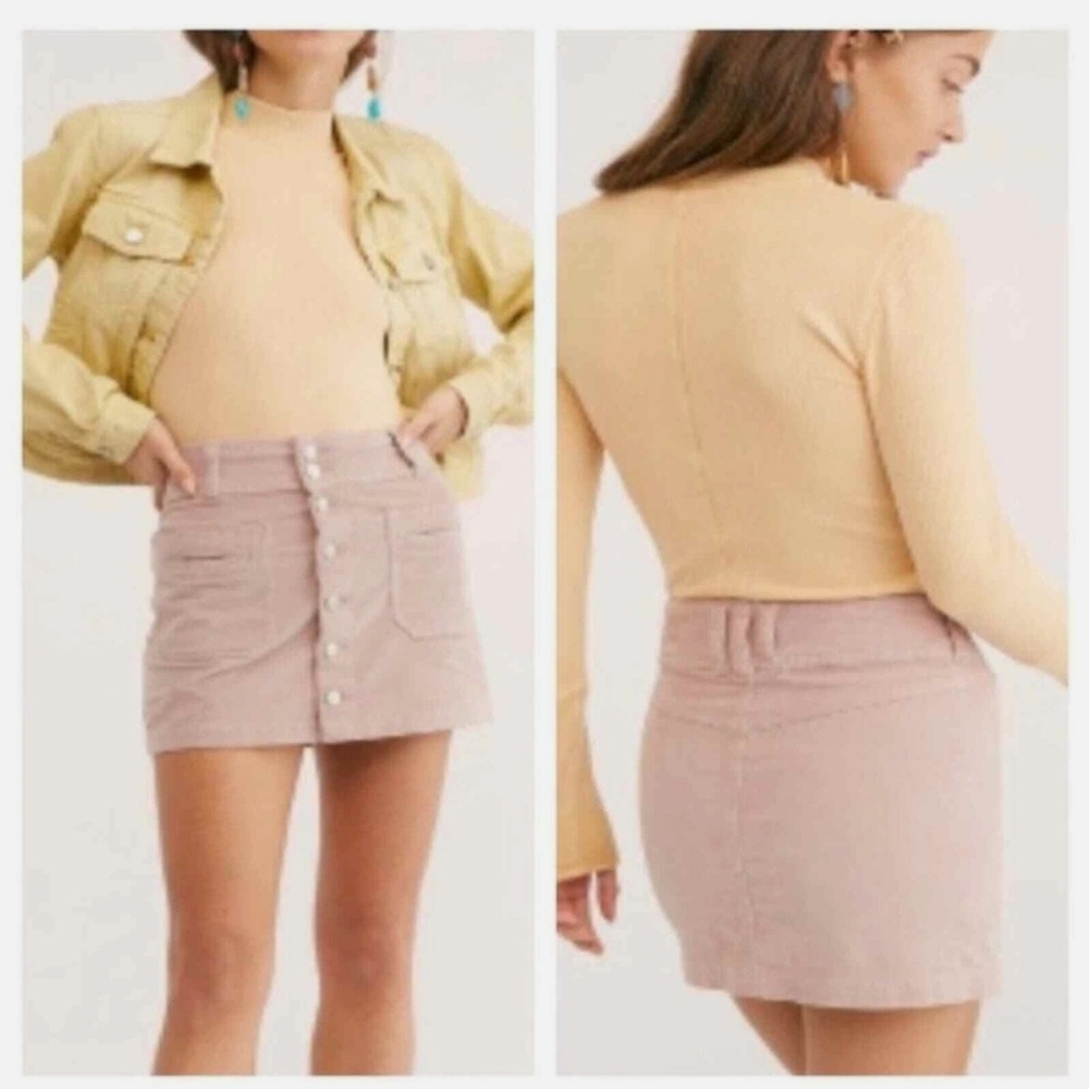 We The Free People Blush Joanie Corduroy Front Button Mini Skirt Size 29 Long